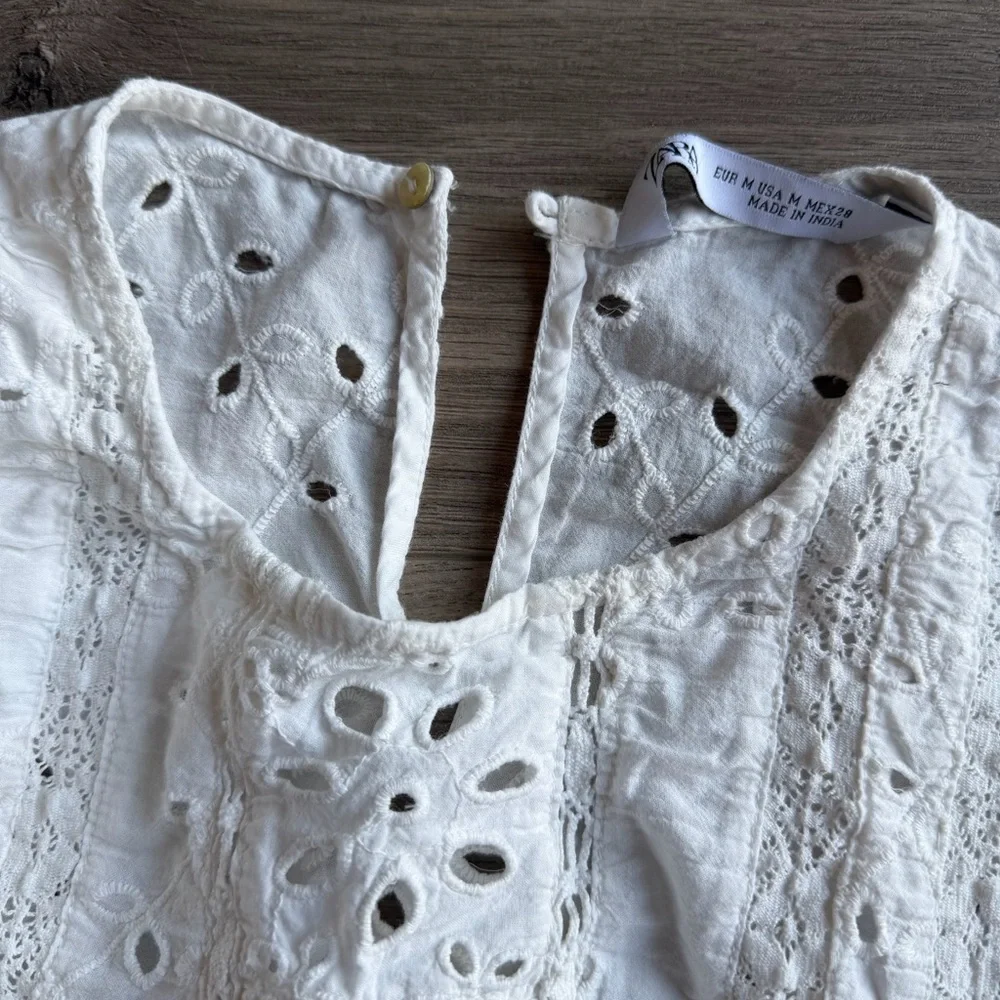Zara White Eyelet Blouse - size medium